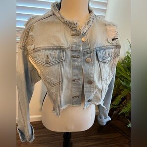 Cropped Colorblock Denim Jacket